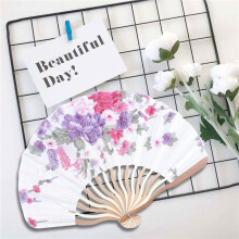 4X Bamboo Flower Printed Japanese Style Foldable Hand Held Fan Gift Decor