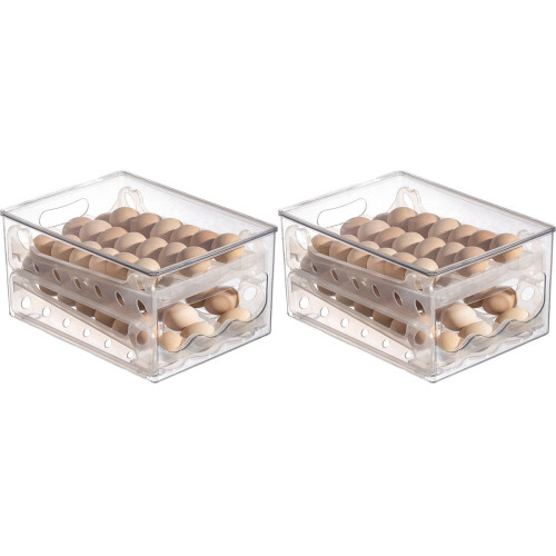 2X Slide Eggs Storage Box Egg Holder Container Refrigerator Drawer Stackable Food Eggs Box Kitchen Fridge Organizer