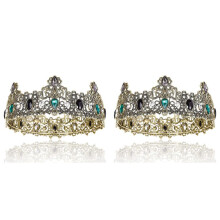 2X Re Corone per Uomo nel Metallo, Corone Reali Vintage Complete con Strass Verdi, Diademi di Compleanno da Uomo, Corone per Feste di Ballo