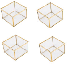 4X Kvadratisk ÖPpningsglas Geometri TräDgåRd Smyckeskrin Spegel Smycken FöRvaringslåDa Eternal Flower Dekoration Box Hantverk