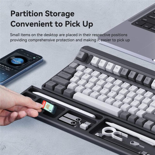 Keyboard Wrist Rest Pad Support with Desktop Partition Storage Case,For Computer Keyboard, Office-Black