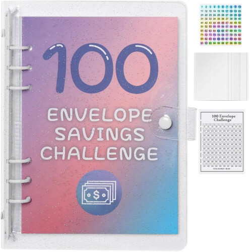100 Envelope Money Savings Challenge Binder, Expense Budget Sheet for Budgeting and Saving Money, Budget Binder White