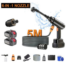 6-in-1 Cordless Car Washer with 2 Battery & Folding Bucket for Car/Floor/Garden Cleaning