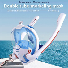 Snorkeling Mask Double Tube Silicone Diving Mask Adult Swimming Mask Diving Goggles Underwater Breathing Mask-A