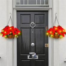 2X Christmas Hanging Basket with Red Flowers and for Outdoor Yard Porch Decor