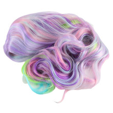 Highlight Dyed Mid-Length Curly Hair Synthetic Wig Wavy Rainbow Wig for Performance Music Festival Party Wedding Cosplay