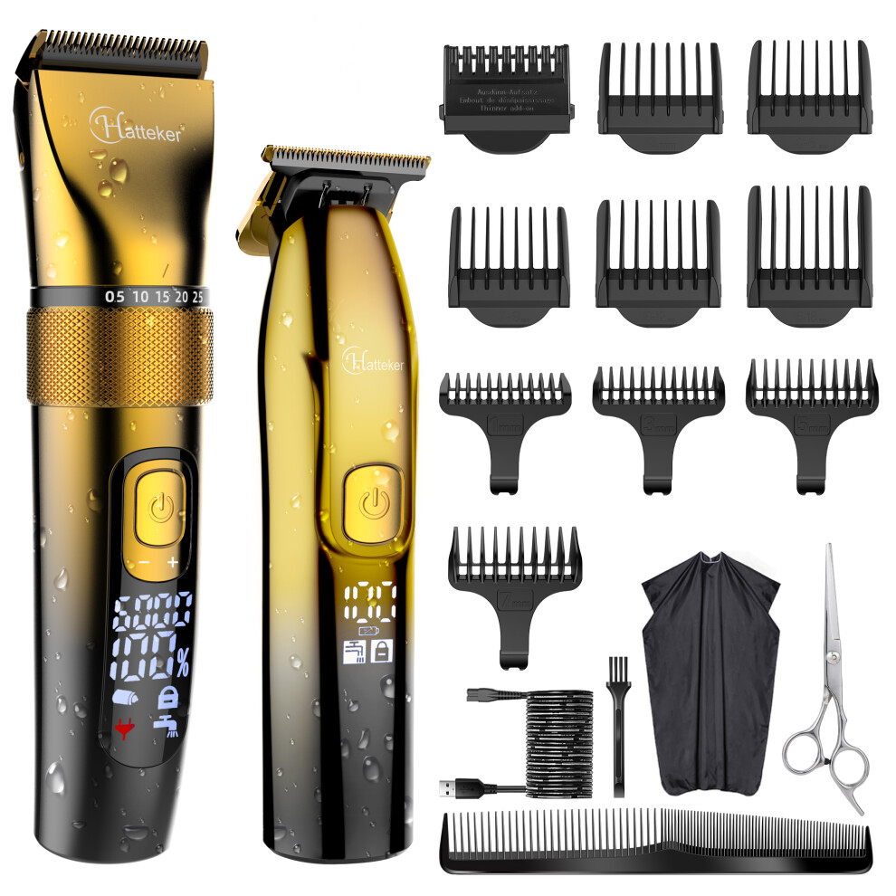 Hatteker Golden Hair Clippers T-Blade Trimmer Kit Beard Barber Clipper Kit For Men