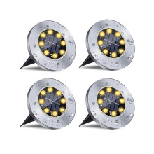 4 Stück 8-LED-Solar-Scheibenleuchte für den Außenbereich, Garten, Terrasse, als Bodeneinbauleuchte o