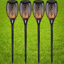 (4 Leuchten) 12 LED Solar-Gartenflammenleuchte, flackernde LED-Fackel, wasserdicht für den Außenbere