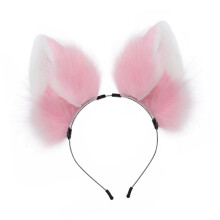 Unique Gothic Animal Ear Headwear Furry Soft Hair-pink white