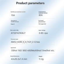 70A AM32 3-8S ESC Único Compatible con Protocolos DShot 150/300/600/MultiShot/OneShot para Modelos de Control Remoto