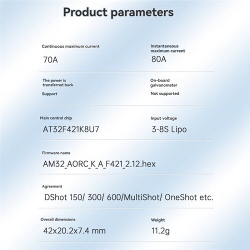 70A AM32 3-8S Single ESC Support DShot 150/300/600/MultiShot/OneShot Protocols for Remote Control Models