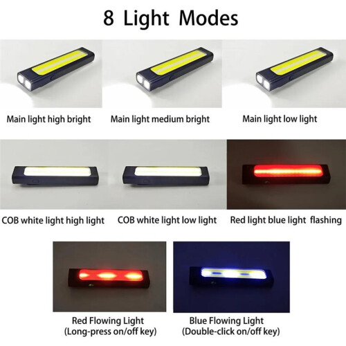 LED Torch Solar-Powered Flashlight with Magnet Tail,8 Light Modes Clip Lamp for Outdoor Camping Emergency Lantern 2