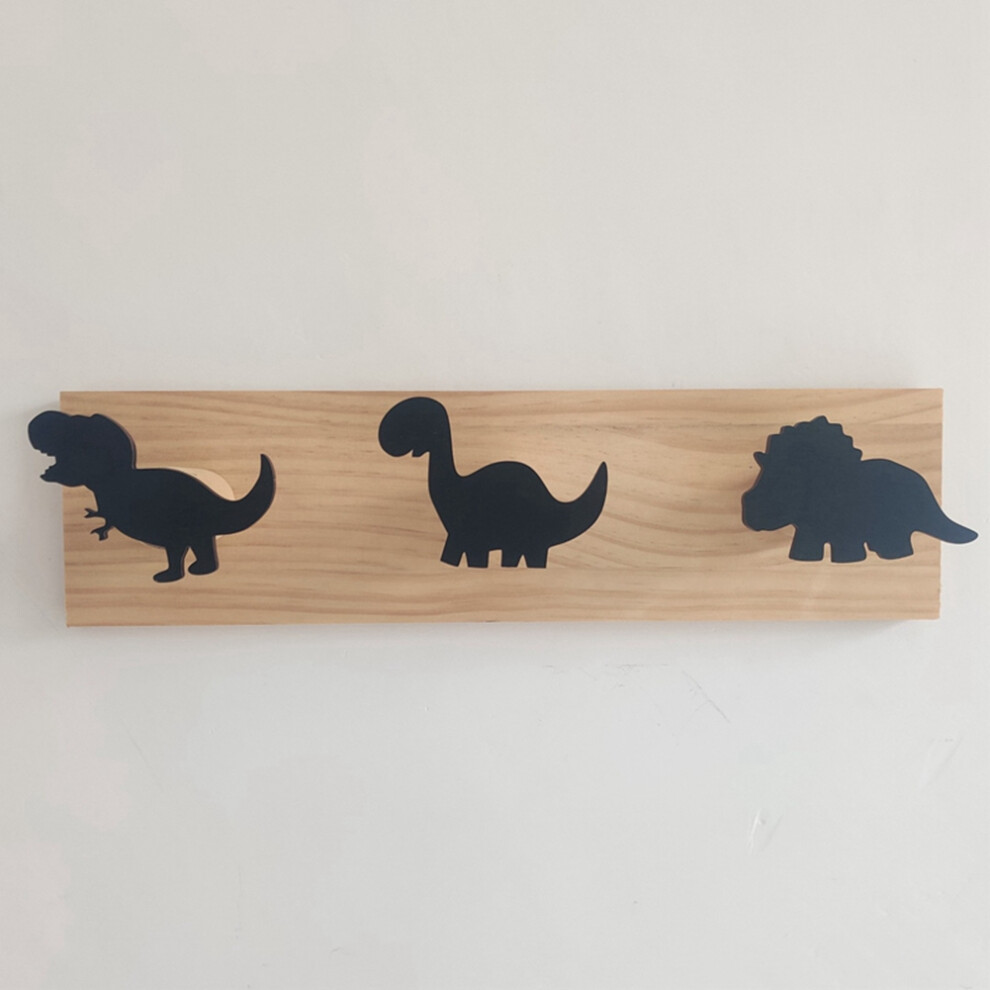 2X Kids Dinosaur Wall Mounted Coat Hooks Wooden Door Hanger For Boys Bedroom Nursery Playroom Decorations - White