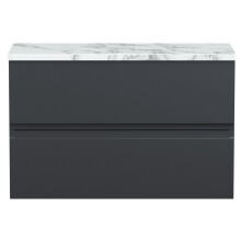 Mavesyn Contemporary 2 Drawer Wall Hung Vanity Unit with Laminate Worktop, Dark Grey, 800mm