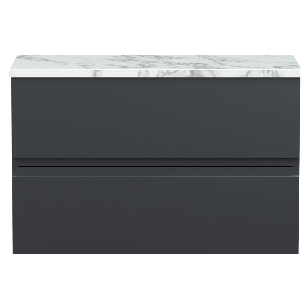 Balterley Mavesyn Contemporary 2 Drawer Wall Hung Vanity Unit With Laminate Worktop, Dark 800Mm Grey