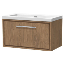 Longnor 1 Drawer Wall Hung Vanity Unit with 1 Tap Hole Modern Fireclay Basin, Antique Oak, 800mm
