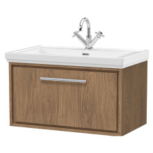 Longnor 1 Drawer Wall Hung Vanity Unit with 1 Tap Hole Traditional Fireclay Basin, Antique Oak, 800mm