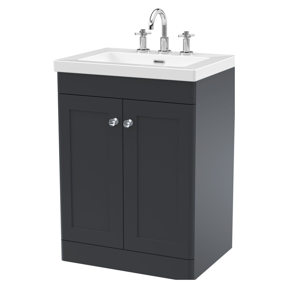 Balterley Swynnerton Traditional 2 Door Floor Standing Vanity Unit With Fireclay Basin, Dark Grey, 600Mm