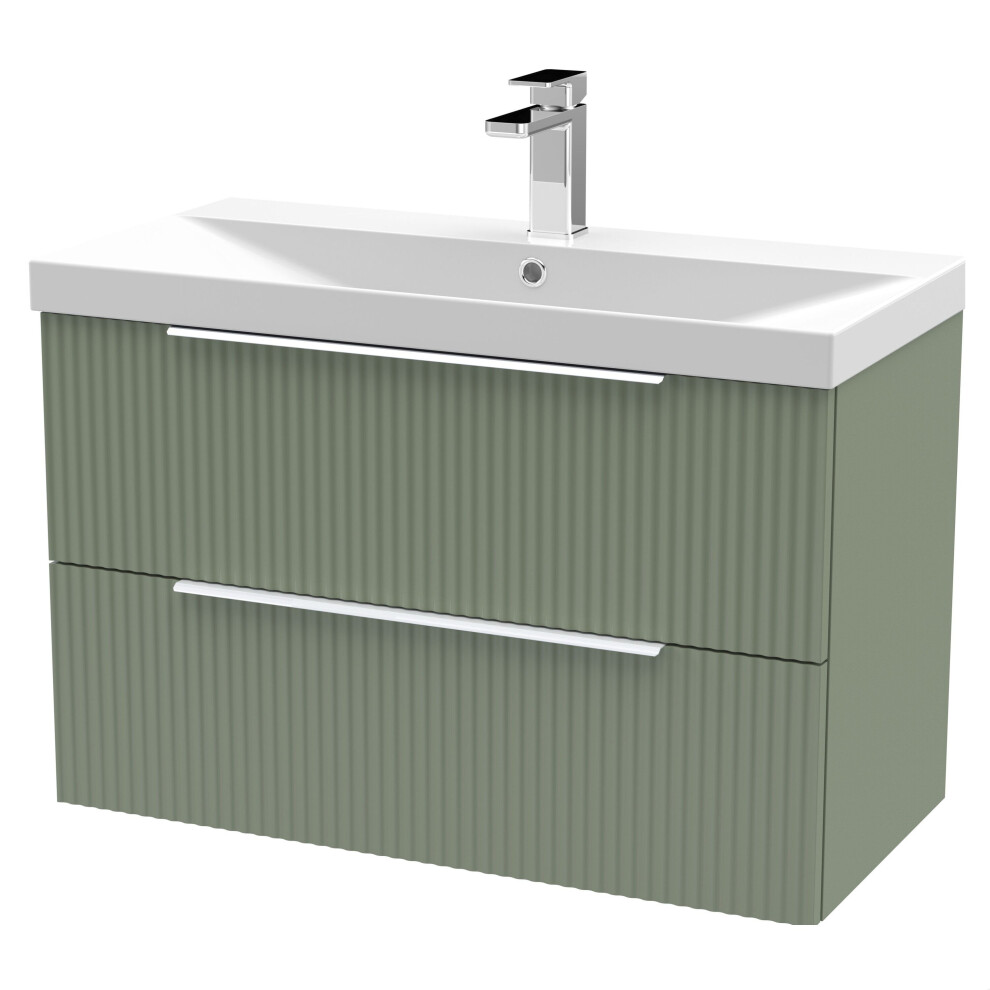Balterley Tixall Fluted 2 Drawer Wall Hung Vanity Unit With Thin Edge Basin, Satin Green, 800Mm