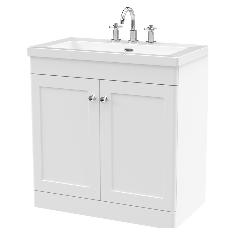 Balterley Swynnerton Traditional 2 Door Floor Standing Vanity Unit With Fireclay Basin, Satin 800Mm White