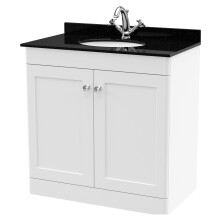 Swynnerton Traditional 2 Door Floor Standing Vanity Unit with Marble Basin, Satin White, 800mm
