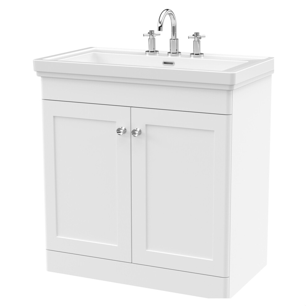 Photos - Washbasin cabinet Swynnerton Traditional 2 Door Floor Standing Vanity Unit with Basin, Satin White, 800mm White BFCL126B