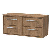 Longnor 4 Drawer Wall Hung Vanity Unit with Worktop, Antique Oak, 1200mm