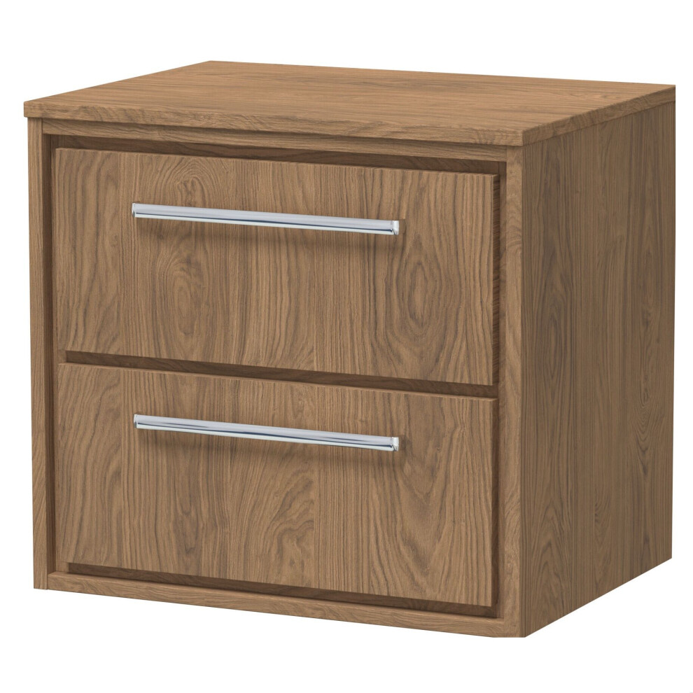 Balterley Longnor 2 Drawer Wall Hung Vanity Unit With Worktop, Antique Oak, 600Mm Brown