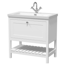 Coppenhall Contemporary 1 Drawer Floor Standing Vanity Unit with Fireclay Basin, Pure White, 800mm