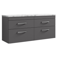 Millwich Contemporary 4 Drawer Wall Hung Vanity Unit with Laminate Carrara Marble Worktop, Gloss Grey, 1200mm
