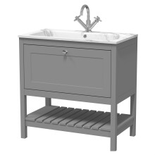 Coppenhall Contemporary 1 Drawer Floor Standing Vanity Unit with Stone Basin, Cool Grey, 800mm