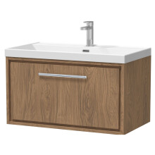 Longnor 1 Drawer Wall Hung Vanity Unit with 1 Tap Hole Thin Edge Basin, Antique Oak, 800mm