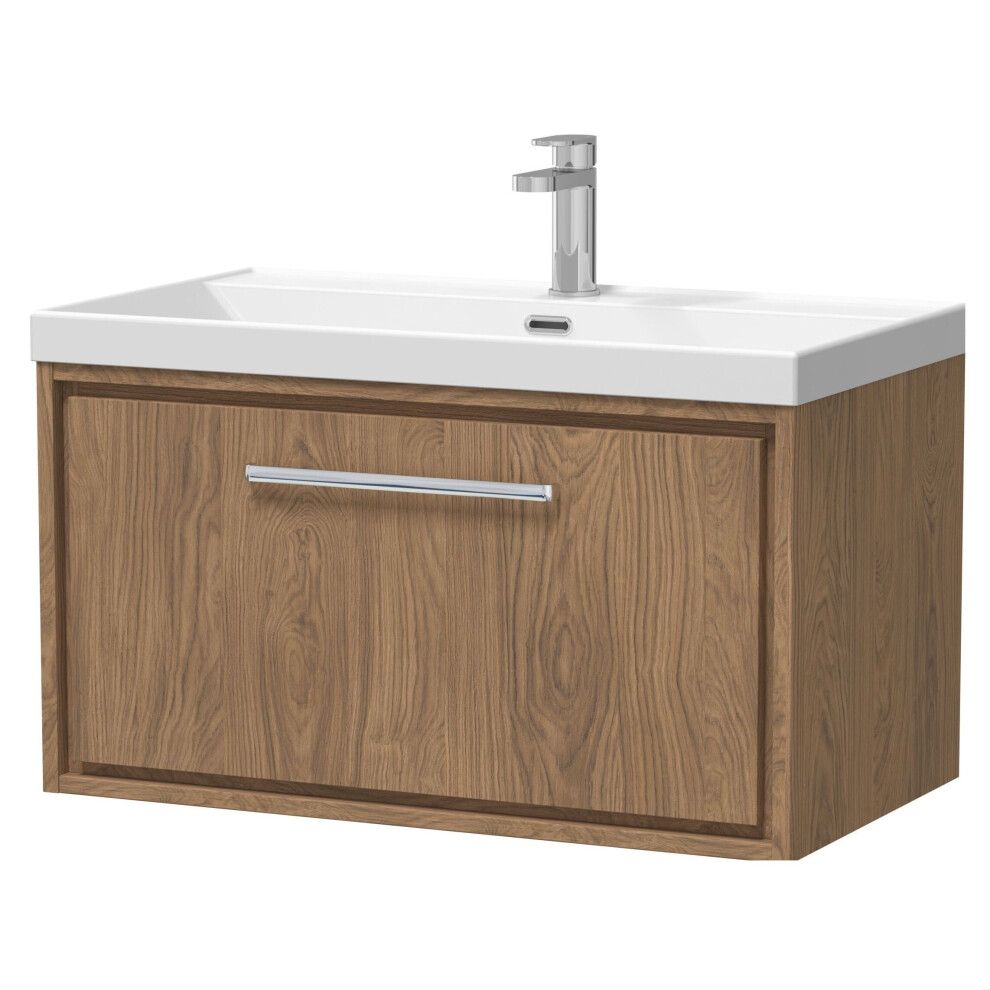 Balterley Longnor 1 Drawer Wall Hung Vanity Unit With 1 Tap Hole Thin Edge Basin, Antique Oak, 800Mm Brown