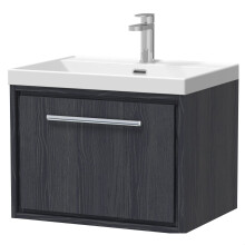 Longnor 1 Drawer Wall Hung Vanity Unit with 1 Tap Hole Thin Edge Basin, Woodgrain Graphite Grey, 600mm