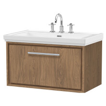 Longnor 1 Drawer Wall Hung Vanity Unit with 3 Tap Hole Traditional Fireclay Basin, Antique Oak, 800mm