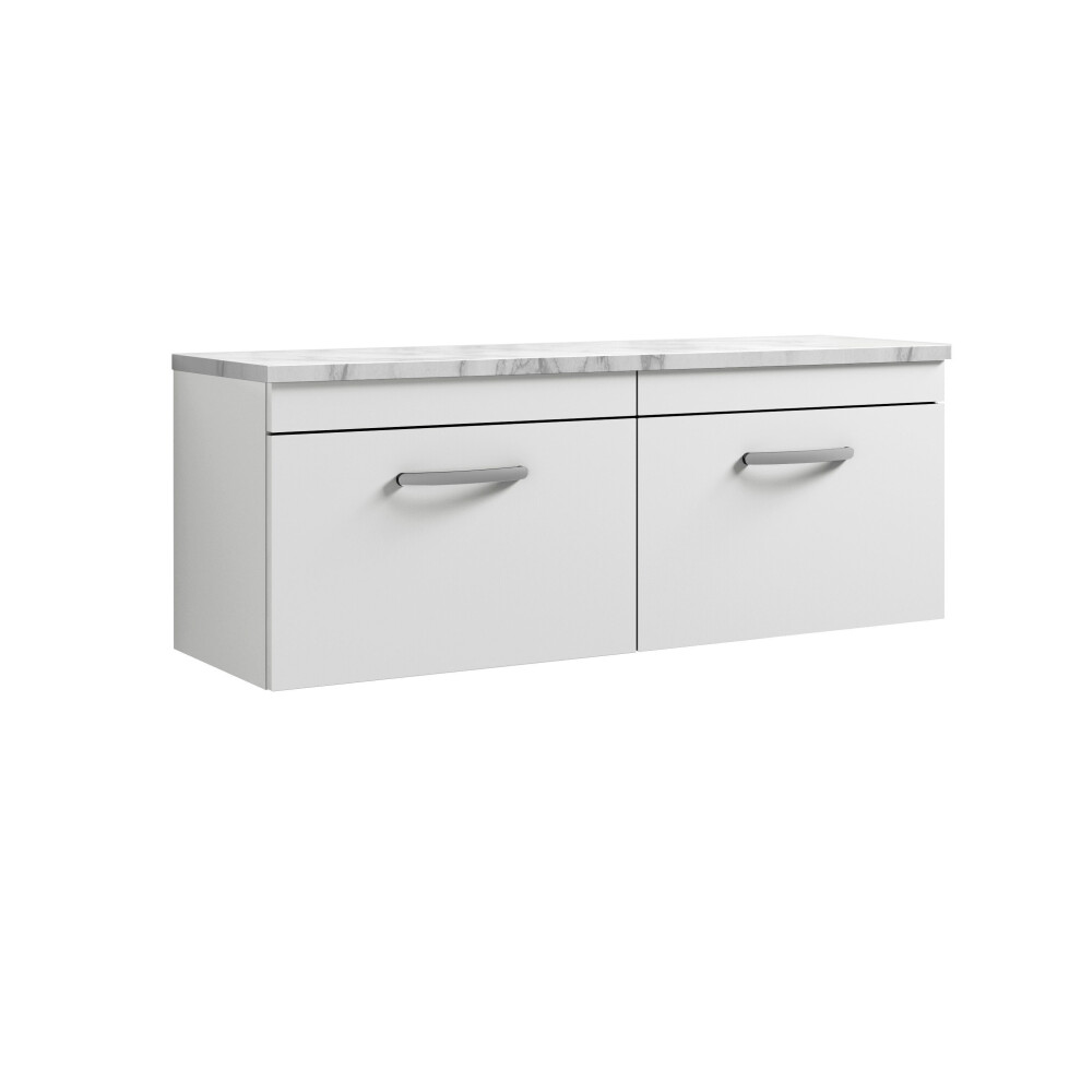 Balterley Millwich Contemporary 2 Drawer Wall Hung Vanity Unit With Laminate Carrara Marble Worktop, Gloss 1200Mm White