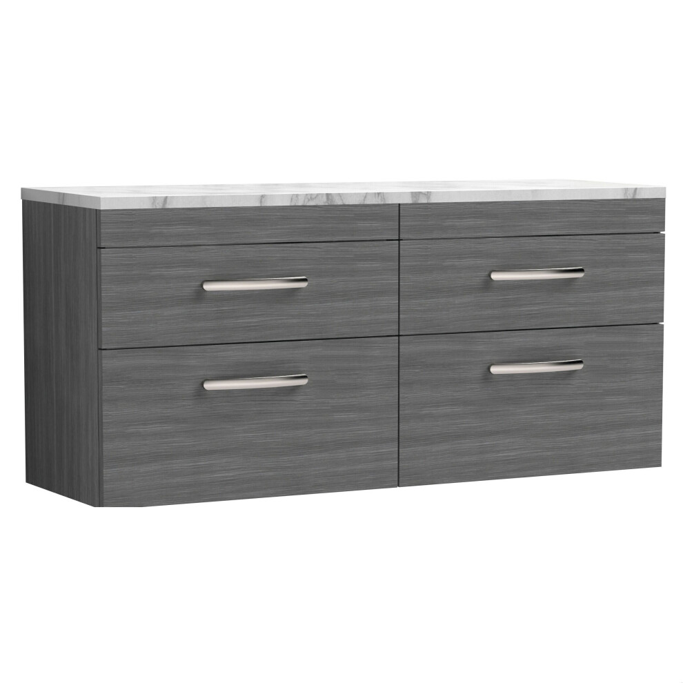 Balterley Millwich Contemporary 4 Drawer Wall Hung Vanity Unit With Laminate Carrara Marble Worktop, Anthracite Woodgrain, 1200Mm Grey