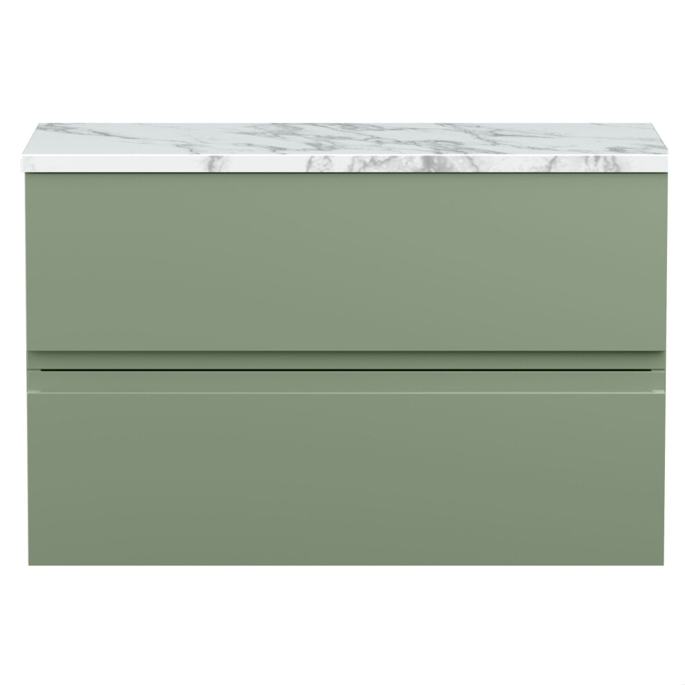 Balterley Mavesyn Contemporary 2 Drawer Wall Hung Vanity Unit With Laminate Worktop, Satin 800Mm Green
