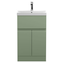 Mavesyn Contemporary 2 Door 1 Drawer Floor Standing Vanity Unit with Thin Edge Basin, Satin Green, 500mm