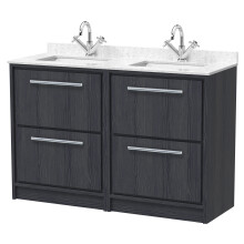 Longnor 4 Drawer Floor Standing Vanity Unit with Square Basin and Marble Worktop, Woodgrain Graphite Grey, 1200mm