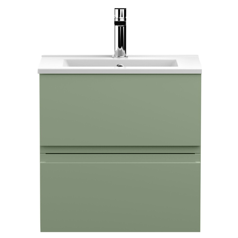 Balterley Mavesyn Contemporary 2 Drawer Wall Hung Vanity Unit With Minimalist Basin, Satin 500Mm Green