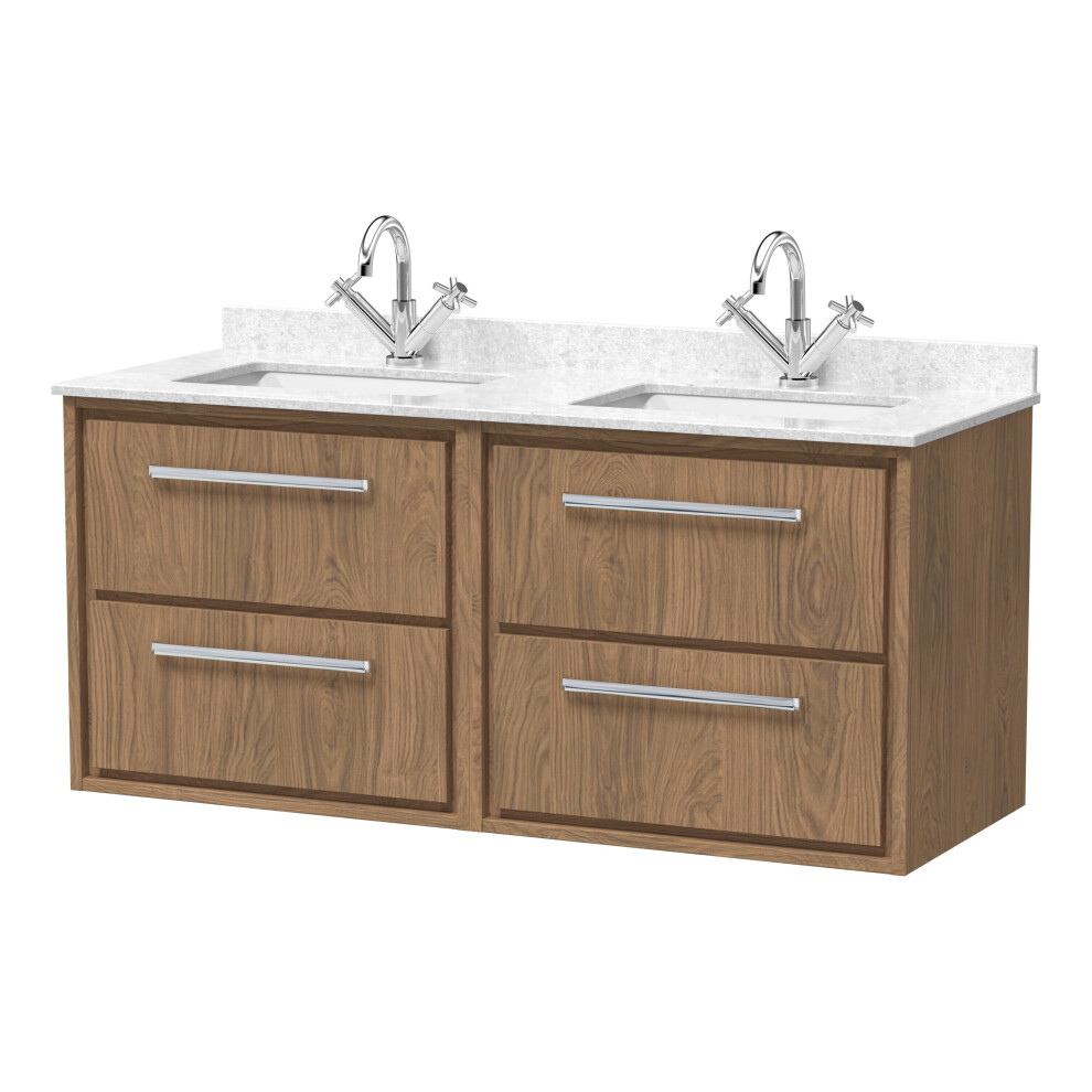 Balterley Longnor 4 Drawer Wall Hung Vanity Unit With Square Basin And Marble Worktop, Antique Oak, 1200Mm Brown