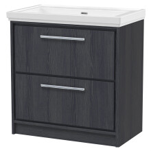 Longnor 2 Drawer Floor Standing Vanity Unit with 0 Tap Hole Traditional Fireclay Basin, Woodgrain Graphite Grey, 800mm