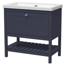 Coppenhall Contemporary 1 Drawer Floor Standing Vanity Unit, Indigo Blue, 800mm