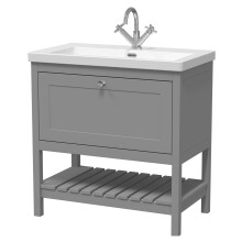 Coppenhall Contemporary 1 Drawer Floor Standing Vanity Unit with Fireclay Basin, Cool Grey, 800mm