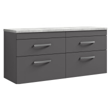 Millwich Contemporary 4 Drawer Wall Hung Vanity Unit with Laminate Black Galaxy Granite Worktop, Gloss Grey, 1200mm