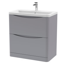 Dunwood Contemporary 2 Drawer Floor Standing Vanity Unit with Basin, Satin Grey, 800mm