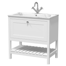 Coppenhall Contemporary 1 Drawer Floor Standing Vanity Unit with Stone Basin, Pure White, 800mm