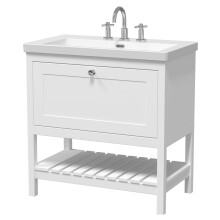 Coppenhall Contemporary 1 Drawer Floor Standing Vanity Unit with Fireclay Basin, Pure White, 800mm